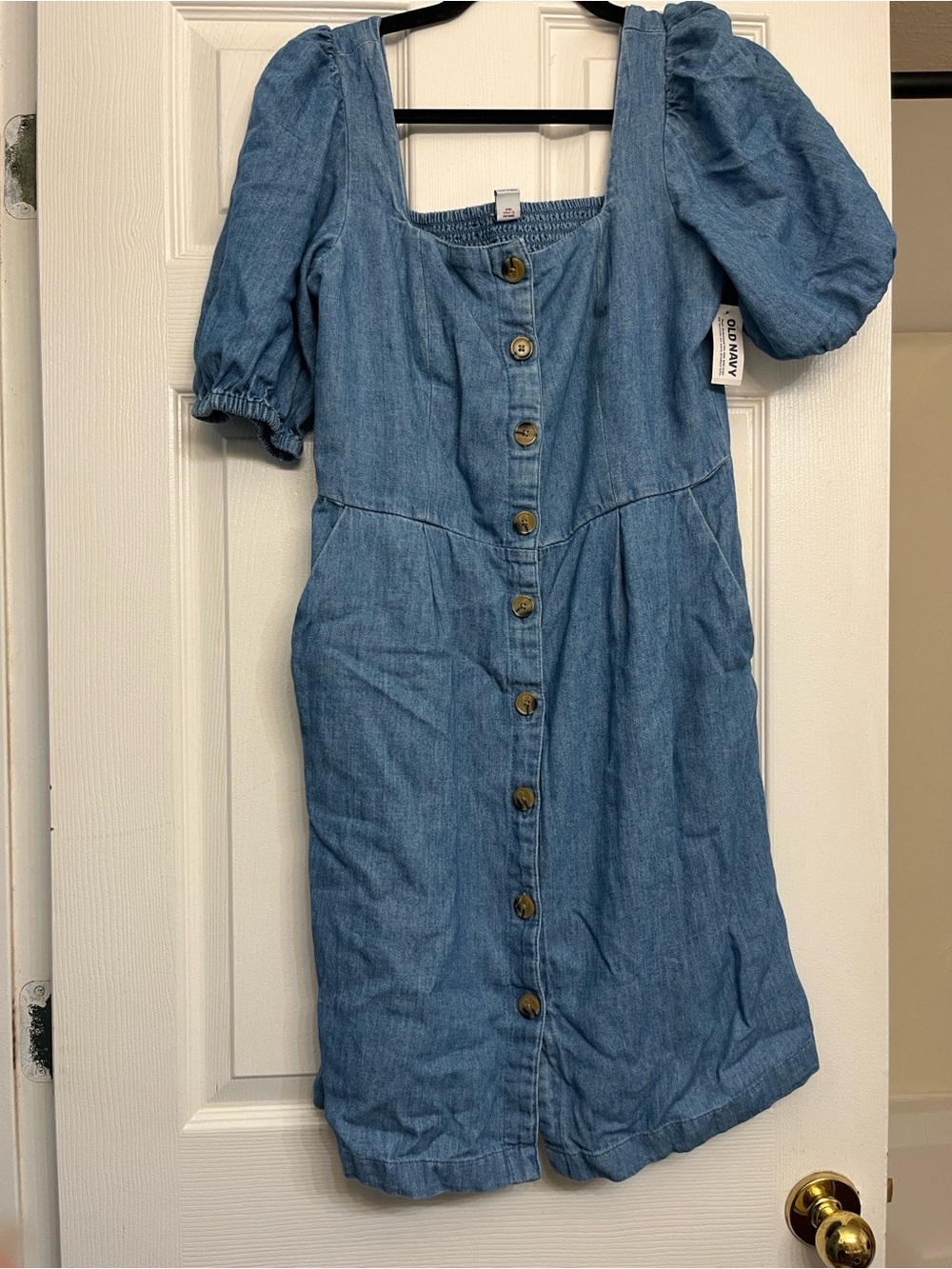 Old Navy Blue Denim Button-Front Puff Sleeve Dress